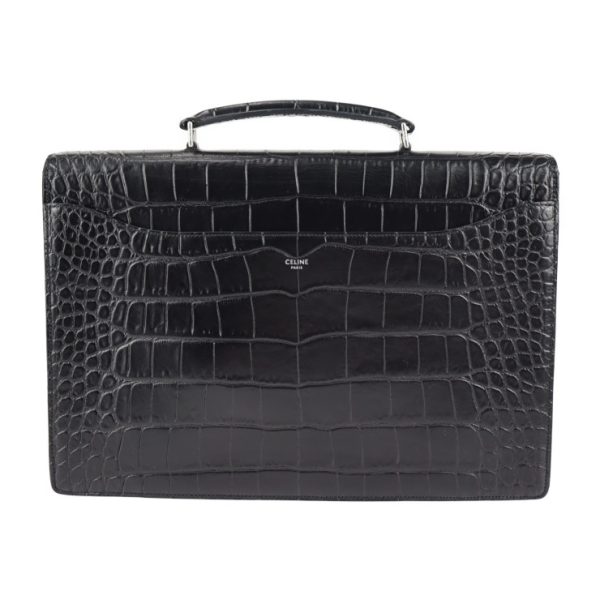 2320073007124 3 Celine Business Bag Croco Embossed Leather Black Silver Hardware 2WAY Briefcase