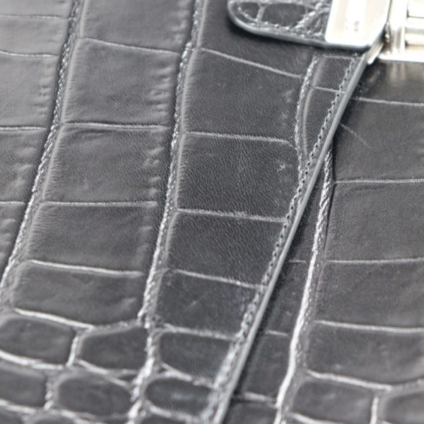 2320073007124 7 Celine Business Bag Croco Embossed Leather Black Silver Hardware 2WAY Briefcase