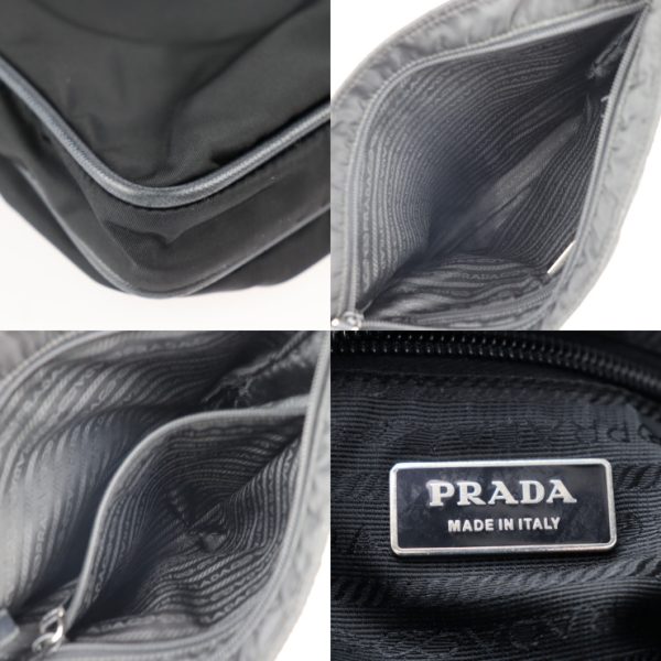 2320081001016 9 Prada Triangle Logo Plate Leather Shoulder Bag Black