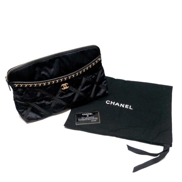 2340520102289 10 Chanel Small 2WAY Tote Bag Silk Satin BlackGold