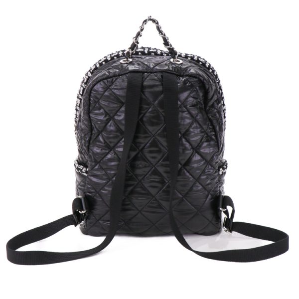 24 0734 04 Chanel Backpack Nylon Tweed Leather Black