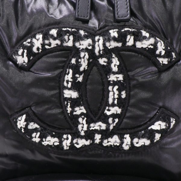 24 0734 08 Chanel Backpack Nylon Tweed Leather Black