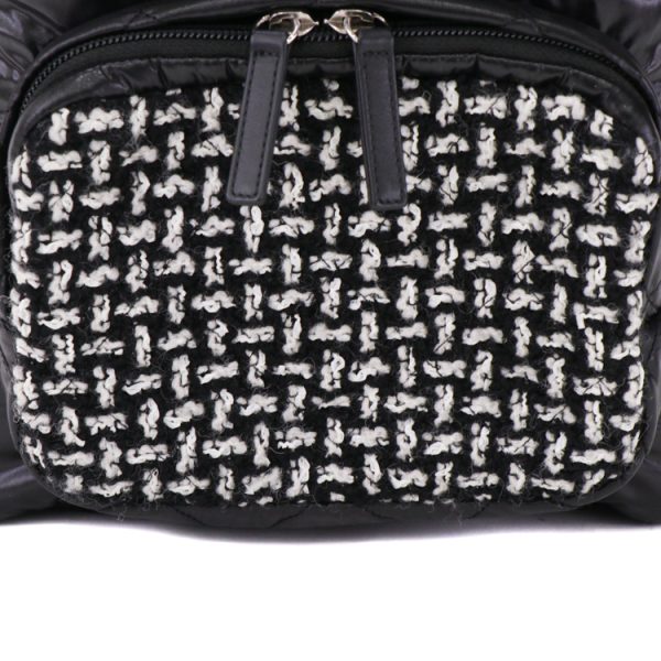 24 0734 09 Chanel Backpack Nylon Tweed Leather Black