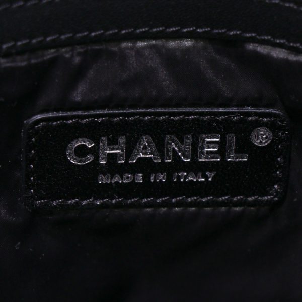 24 0734 12 Chanel Backpack Nylon Tweed Leather Black