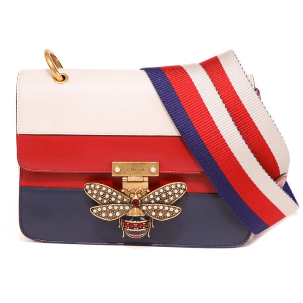 24 1218 02 Gucci Queen Margaret Stripe Bee Crossbody Bag Ivory