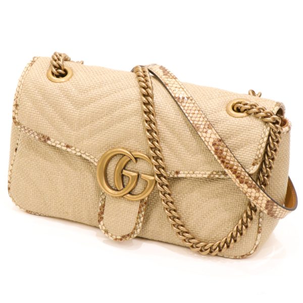 24 1437 01 Gucci GG Marmont Raffia Shoulder Bag Beige