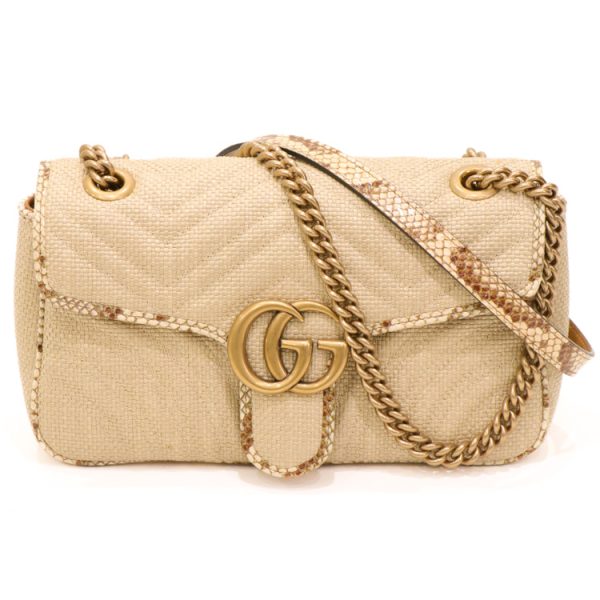 24 1437 02 Gucci GG Marmont Raffia Shoulder Bag Beige