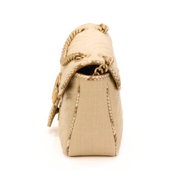 24 1437 03 Gucci GG Marmont Raffia Shoulder Bag Beige