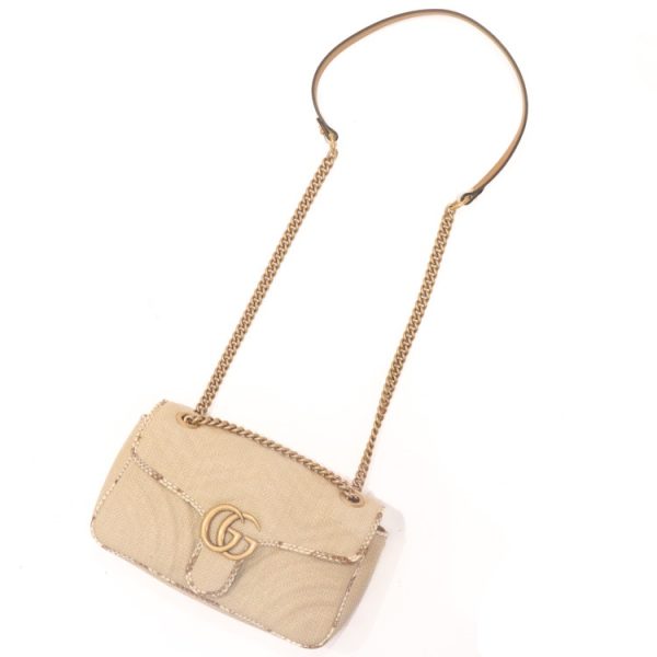 24 1437 06 Gucci GG Marmont Raffia Shoulder Bag Beige