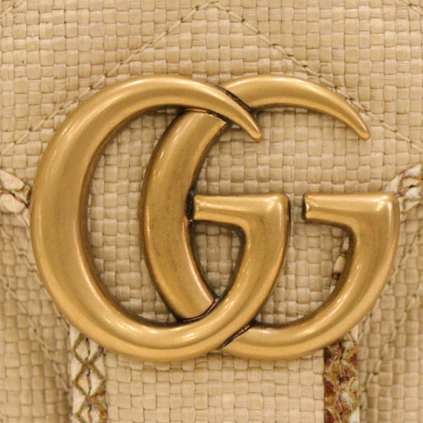 24 1437 07 Gucci GG Marmont Raffia Shoulder Bag Beige