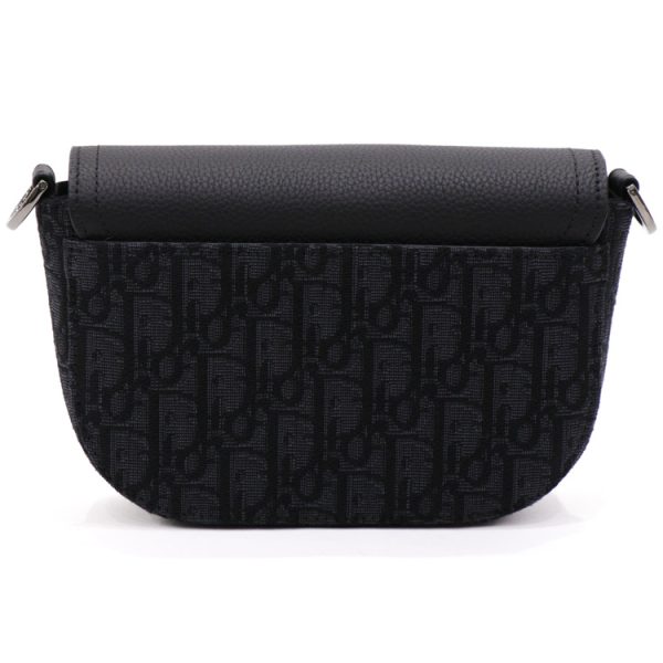 24 1440 04 Christian Dior Calf Skin Oblique Jacquard Saddle Flap Mini Unisex Messenger Bag Black