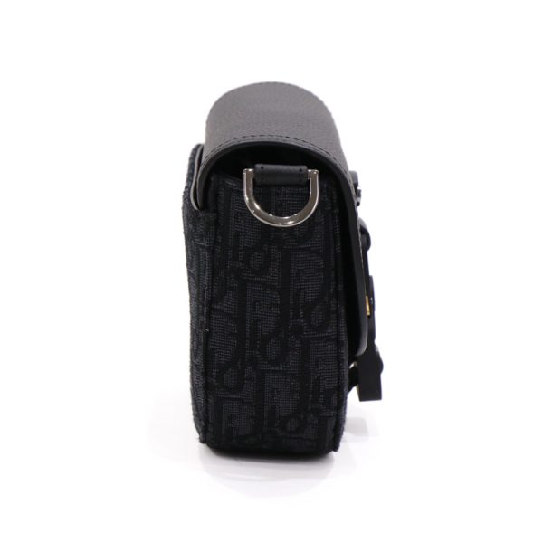 24 1440 05 Christian Dior Calf Skin Oblique Jacquard Saddle Flap Mini Unisex Messenger Bag Black