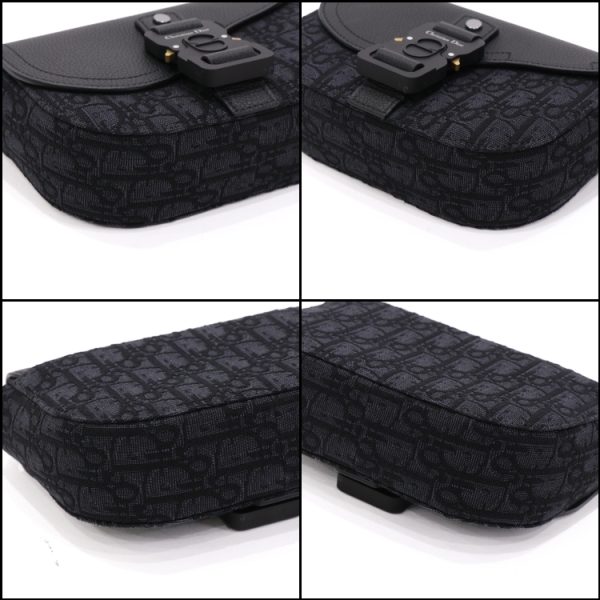 24 1440 09 Christian Dior Calf Skin Oblique Jacquard Saddle Flap Mini Unisex Messenger Bag Black