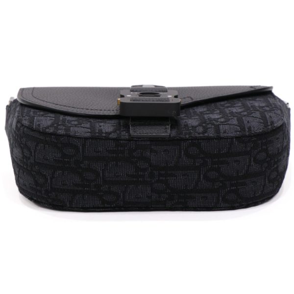 24 1440 10 Christian Dior Calf Skin Oblique Jacquard Saddle Flap Mini Unisex Messenger Bag Black