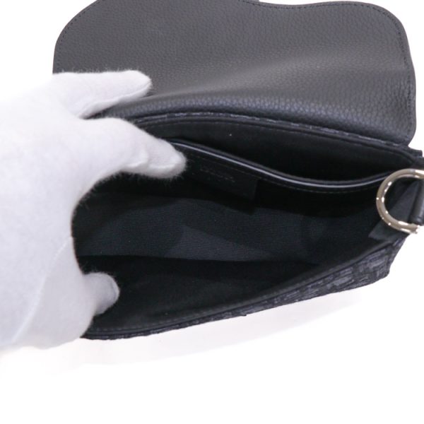 24 1440 11 Christian Dior Calf Skin Oblique Jacquard Saddle Flap Mini Unisex Messenger Bag Black