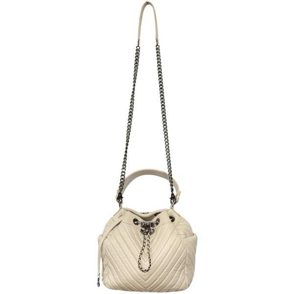 24005395 11 CHANEL Chevron Low String Bag Beige Silver