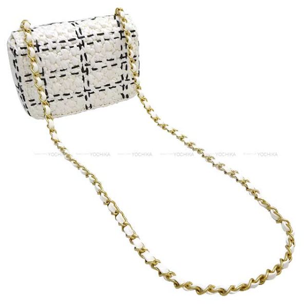 24010923 2 Chanel Matelasse Mini Flap Chain BlancNoir RaffiaEffect Tweed