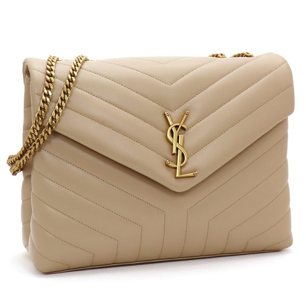 240511 bg46 5 1 Saint Laurent Loulou Chevron Quilting Medium Shoulder Bag Beige