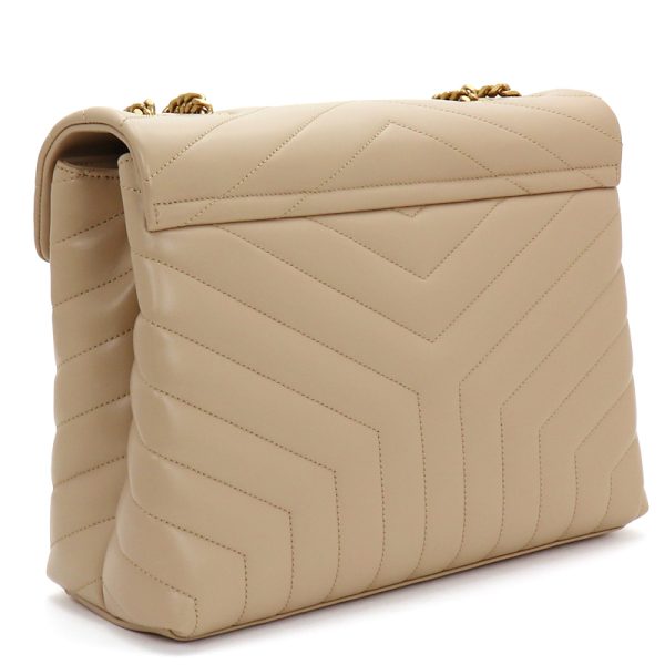 240511 bg46 5 2 Saint Laurent Loulou Chevron Quilting Medium Shoulder Bag Beige