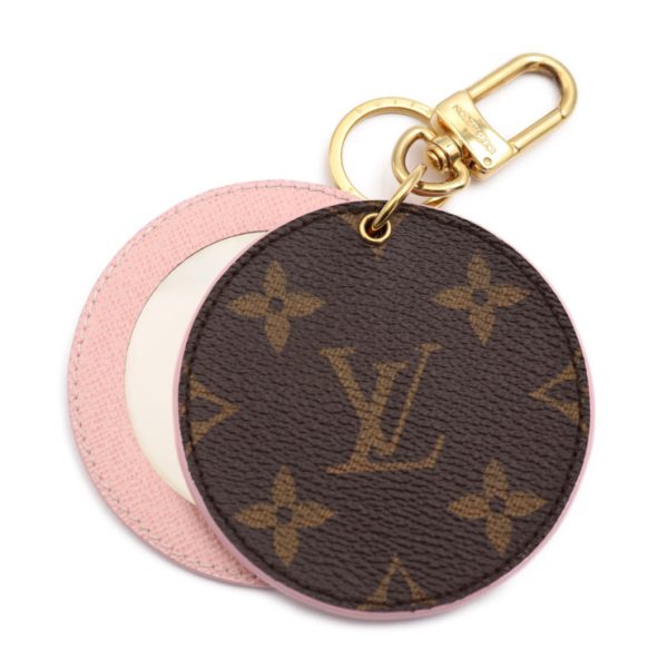 2415023010095 1 Louis Vuitton LV Mirror Monogram Keychain Brown Pink Gold