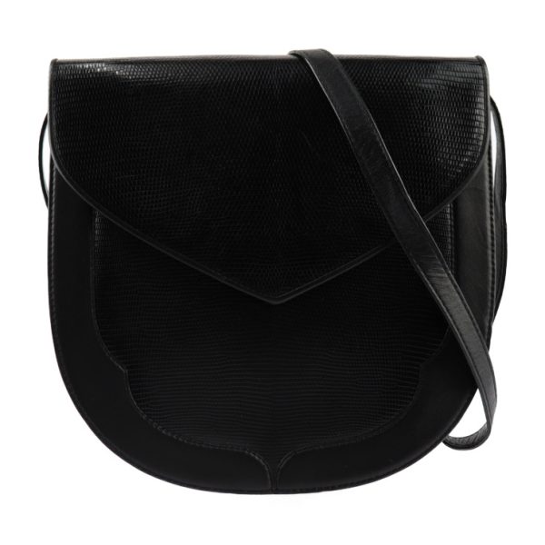 2419023001130 1 Saint Laurent Vintage Lizard Leather Shoulder Bag Black