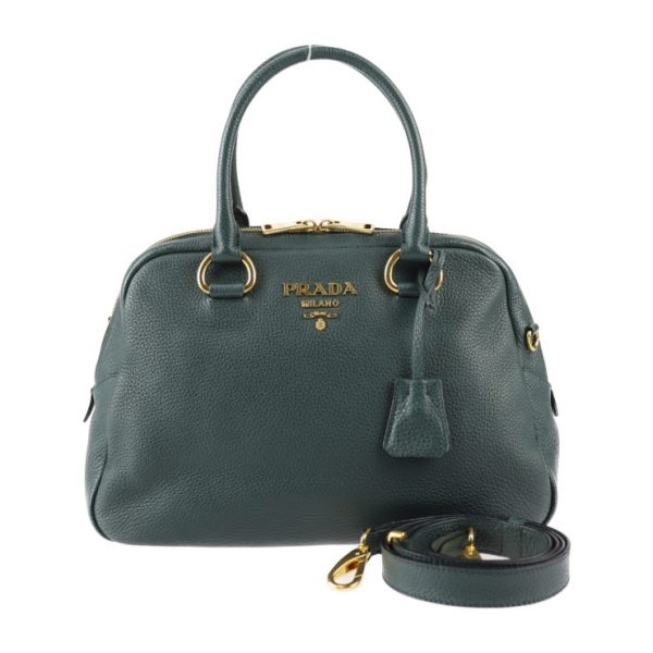 2424013010106 1 Prada Handbag Leather Hardware 2WAY Shoulder Green Gold