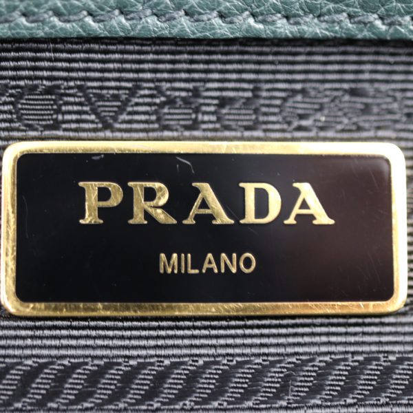 2424013010106 9 Prada Handbag Leather Hardware 2WAY Shoulder Green Gold