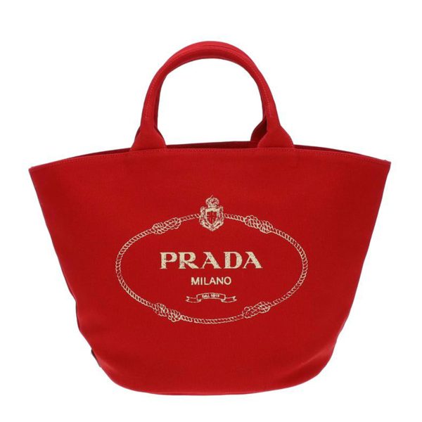 28004 1 Prada Canapa Fabric 2Way Tote Red