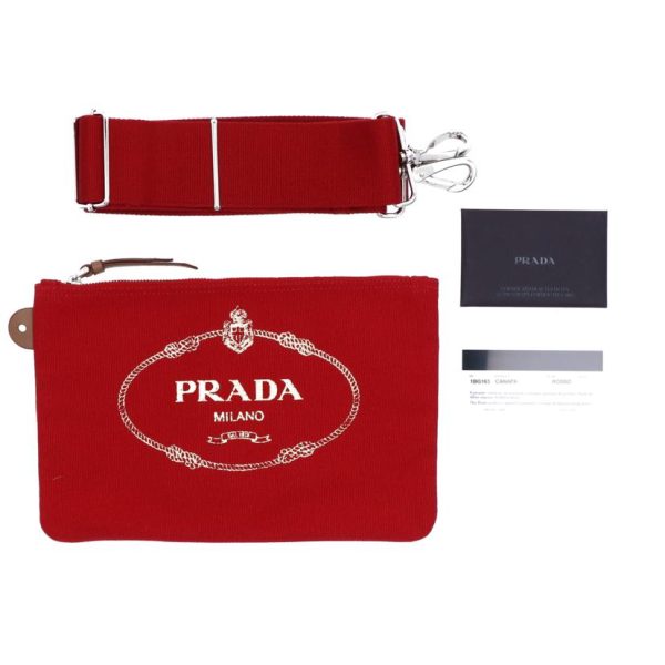 28004 6 Prada Canapa Fabric 2Way Tote Red