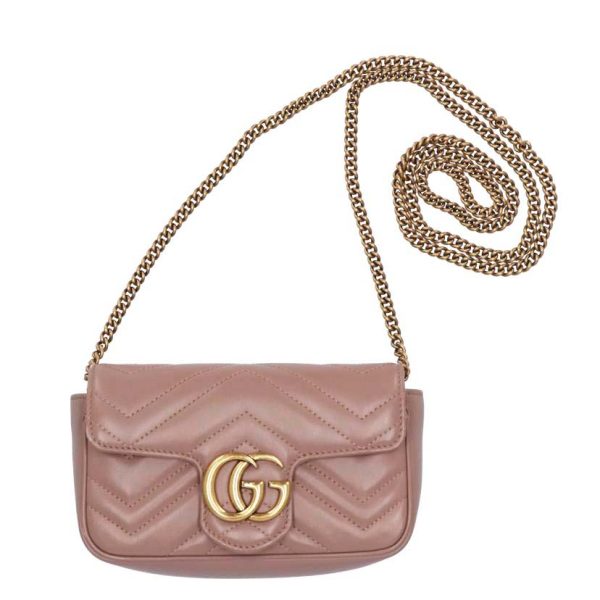 28301 1 Gucci GG Marmont Chain Mini Shoulder Pink Beige