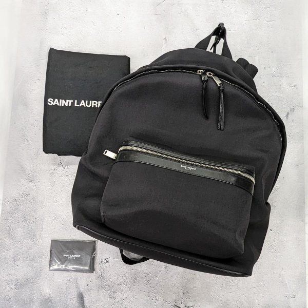 285 03 Saint Laurent Back Nylon Leather Pack Bag Black