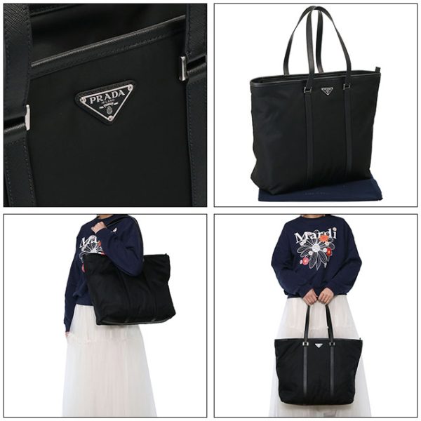 2vg112 2dmh f0002 3 Prada Triangle Logo Re nylon Leather Tote Bag Black