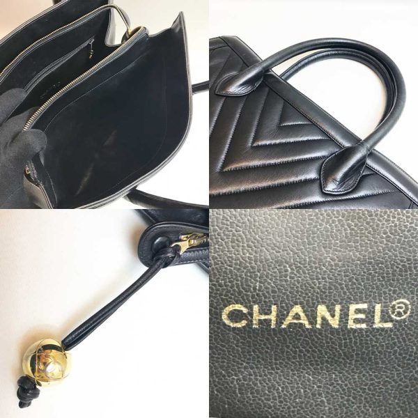 3 cha230908 1m 04 Chanel Handbag V Stitch Leather Black