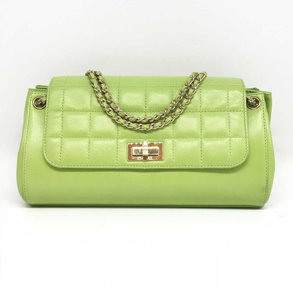 3 cha240421 2r Chanel Chain Shoulder Chocolate Bar Leather Green