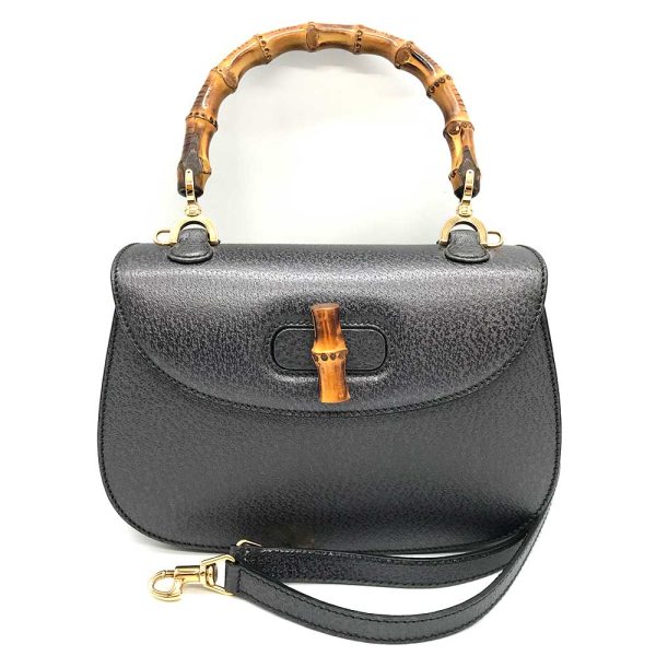 3 gu231004 1m Gucci 2Way Bamboo Shoulder Bag Gray Leather