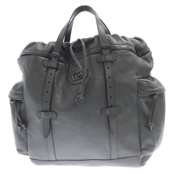 3024d010003 1 GUCCI Drawstring Tote Bag Leather Gray