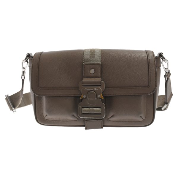 3024d220012 1 Dior Caif Skin The Road Grained Messenger Shoulder Bag Brown