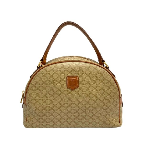 302f223769717 1 Celine Macadam Blason Triomphe Logo Pattern Leather Handbag Mini Boston Bag Beige