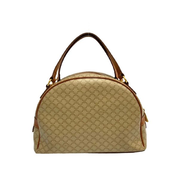 302f223769717 4 Celine Macadam Blason Triomphe Logo Pattern Leather Handbag Mini Boston Bag Beige