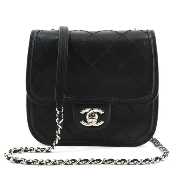 30845 0 Chanel Matelasse Wild Stitch Mini Matelasse Bag Calfskin Black Silver