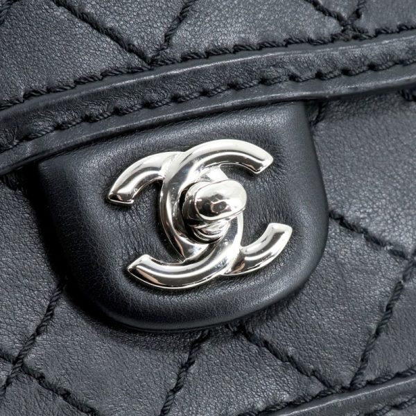 30845 5 Chanel Matelasse Wild Stitch Mini Matelasse Bag Calfskin Black Silver