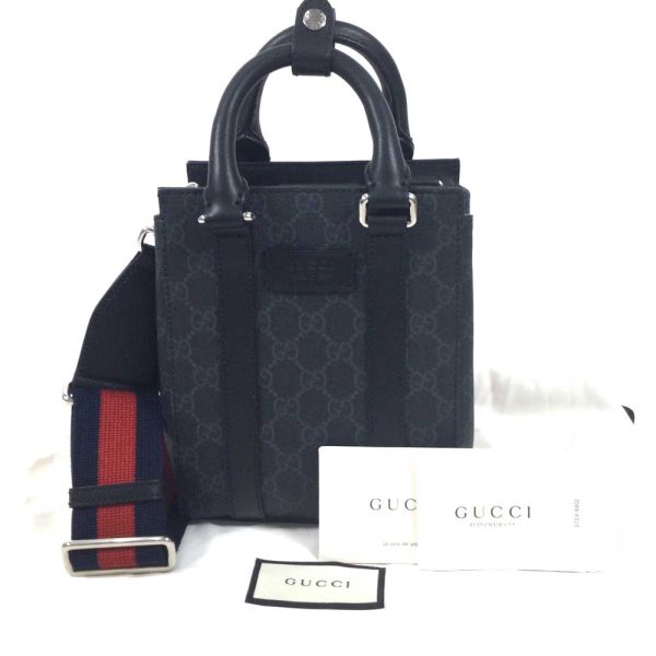 3100543 29n 7 Gucci Mini Tote Bag GG Supreme Black Gray Red Navy