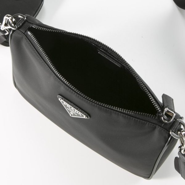 320100kma290015 7 Prada Shoulder Bag ReNylon+Saffiano Horizontal with Pouch Black