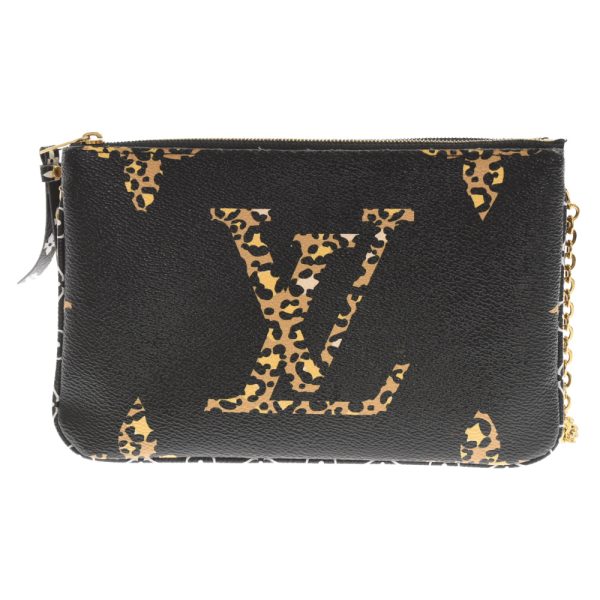 3324f080007 1 LOUIS VUITTON Double Zip Giant Monogram Jungle Pochette Chain Shoulder Bag Canvas Black