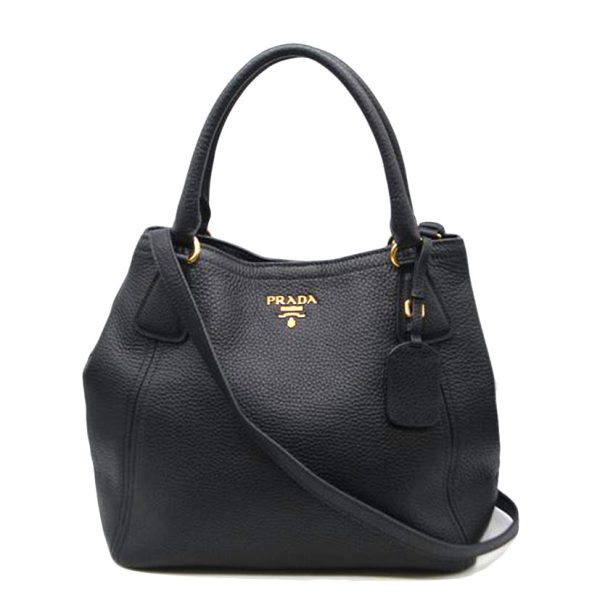 33307 1 Prada Vitello Dino 2Way Leather Hand Bag Nero