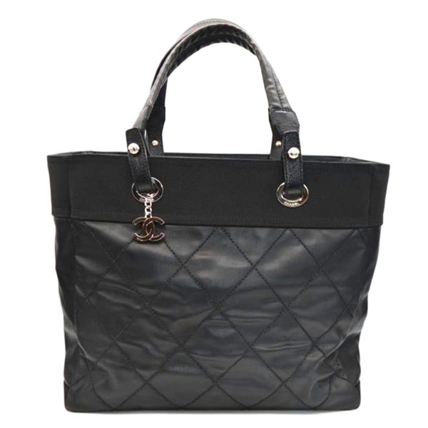 33728 1 Chanel Paris Biarritz Tote Noir Black Canvas Bag