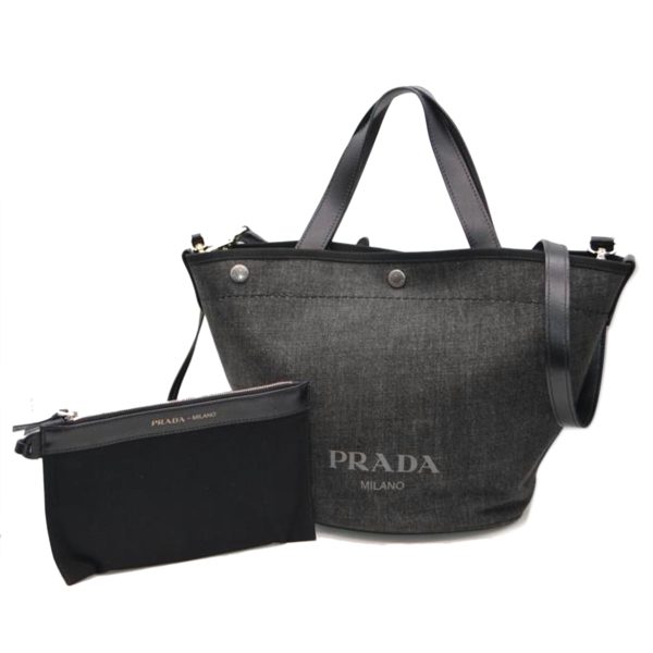 33823 1 Prada Denim 2way Leather Tote Bag Nero