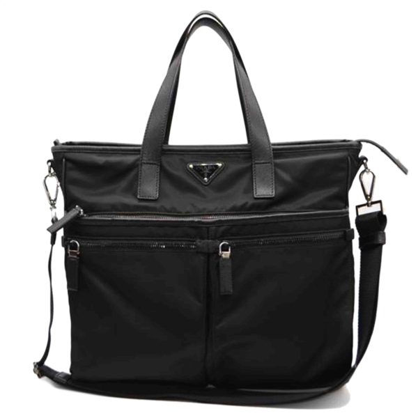 35139 1 Prada Tessuto Saffiano 2Way Leather Tote Nero