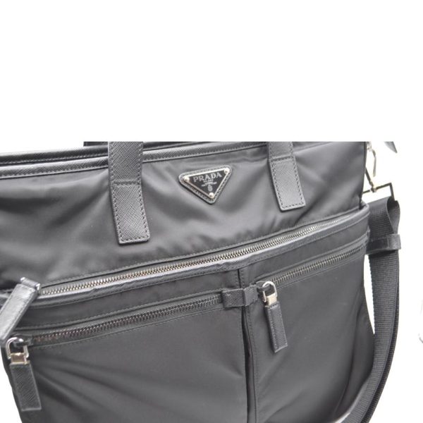 35139 3 Prada Tessuto Saffiano 2Way Leather Tote Nero