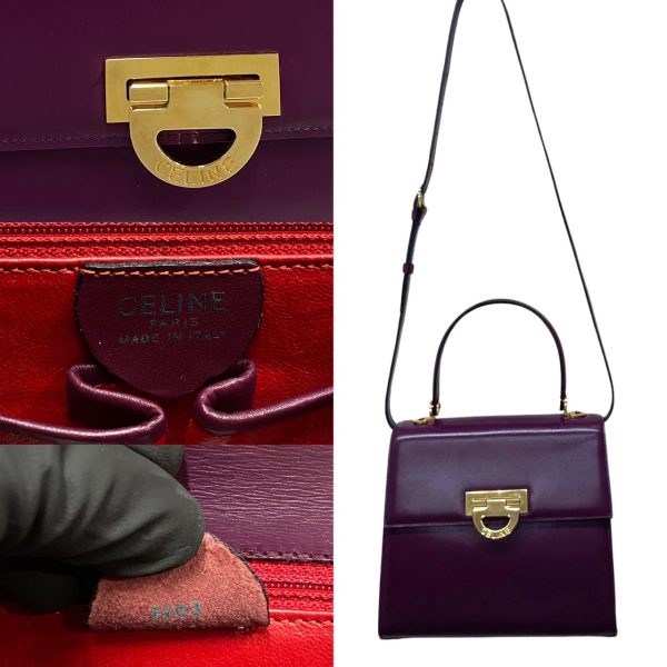 361a1385088 4 Celine Vintage Logo Hardware Leather 2Way Handbag Shoulder Bag Purple